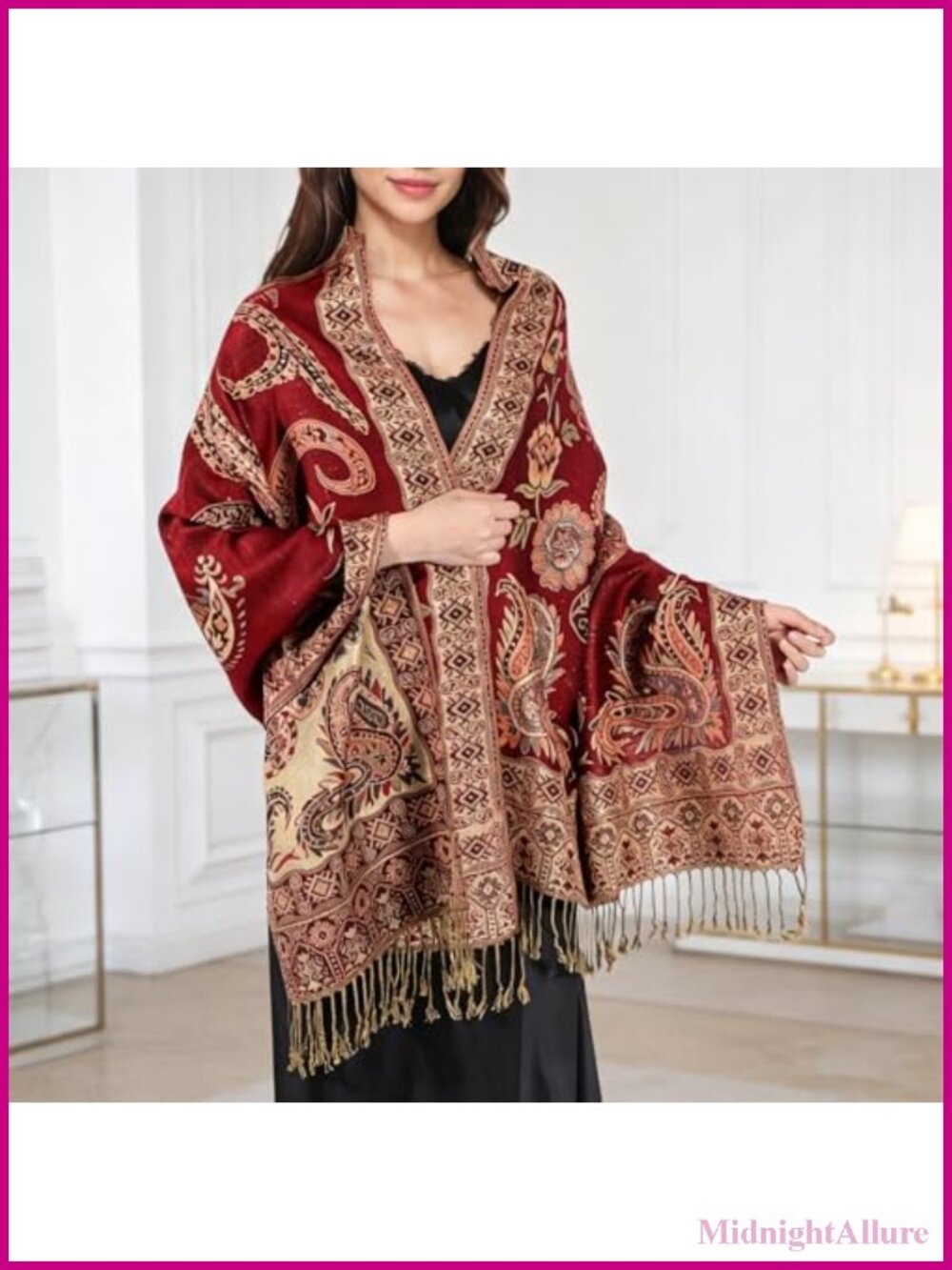 Pashmina Shawl Wrap Women Soft Silky Reversible Paisley Scarf Elegant Wedding